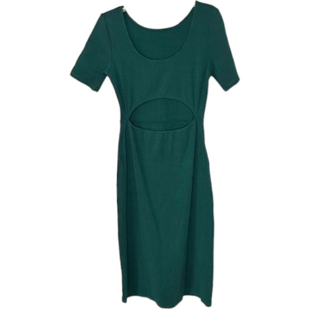 Boden Short Sleeved Cut Out Rib Jersey Midi Dress - Emerald Night - 10R - Picture 6 of 10